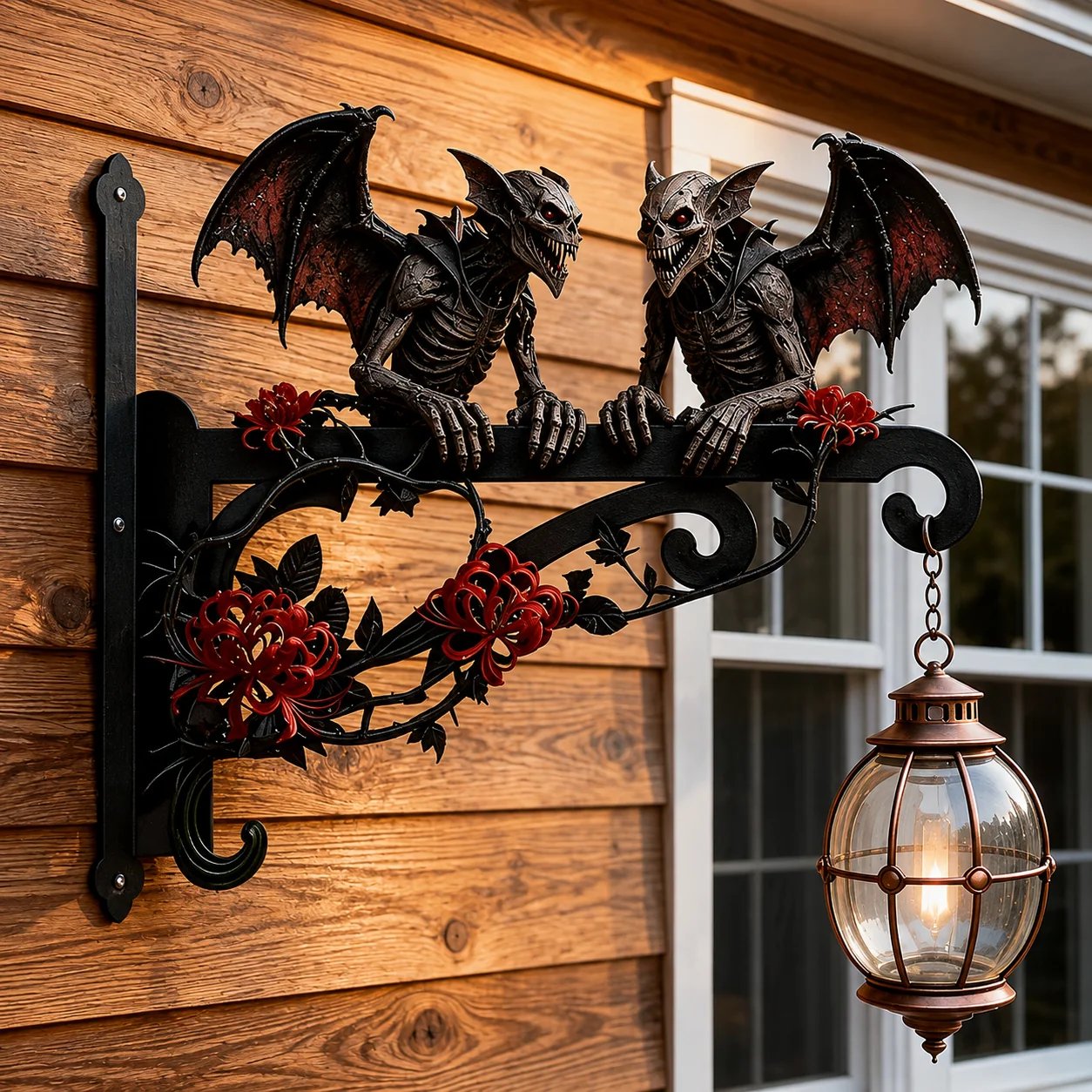 🎃🦇Hanging Halloween Skull Gargoyle Decoration - Spooky Outdoor Metal Hanger For Porch & Garden Decor