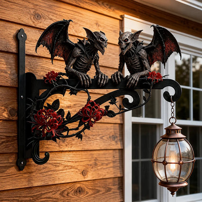 🎃🦇Hanging Halloween Skull Gargoyle Decoration - Spooky Outdoor Metal Hanger For Porch & Garden Decor