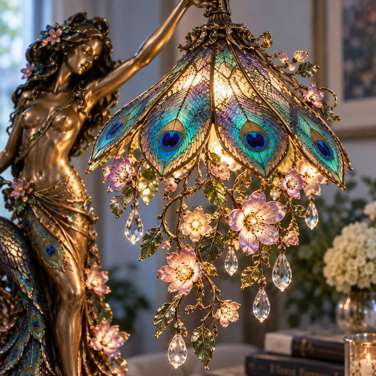 ✨🦚 Feel A Little More Extraordinary - Peacock Goddess Table Lamp