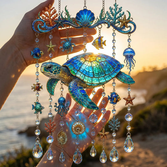 🔥LAST DAY 50% OFF - 🐋🐢🐬Ocean-Themed Crystal Wind Chime – 🌊Bring the Ocean Glow to Your Garden