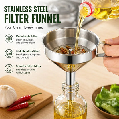 🥘Stainless Steel Kitchen Funnel With Detachable Filter Strainer