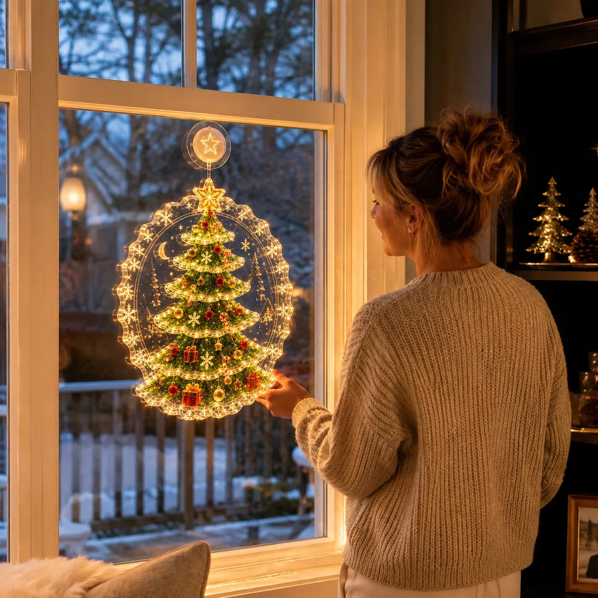🎄Lighted Christmas Window Decoration with Suction Cup | Warm LED Window Light with Double-Layer Design & Multiple Festive Styles ✨