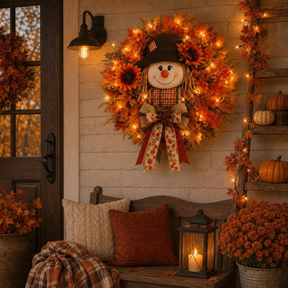 🍂 Fall Scarecrow Front Door Wreath