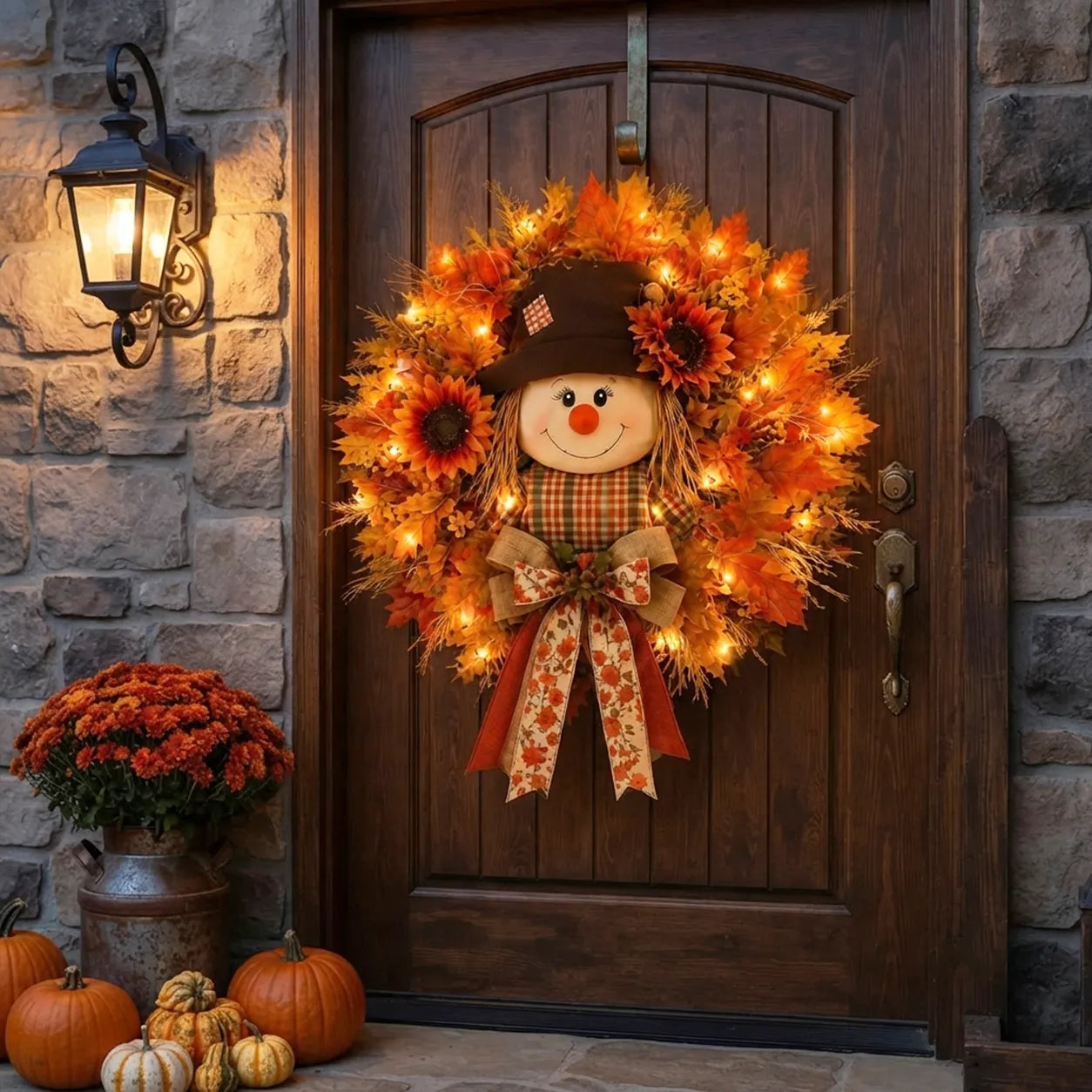🍂 Fall Scarecrow Front Door Wreath