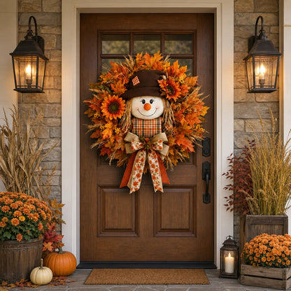 🍂 Fall Scarecrow Front Door Wreath