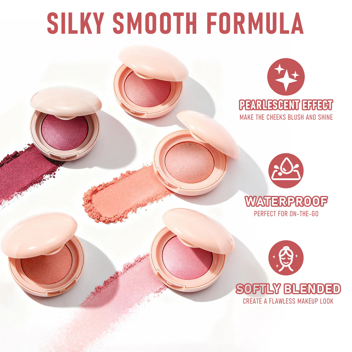 🍑 Silky Pearlescent Powder Blush | Hydrating Waterproof Luminous Cheek Blush Compact