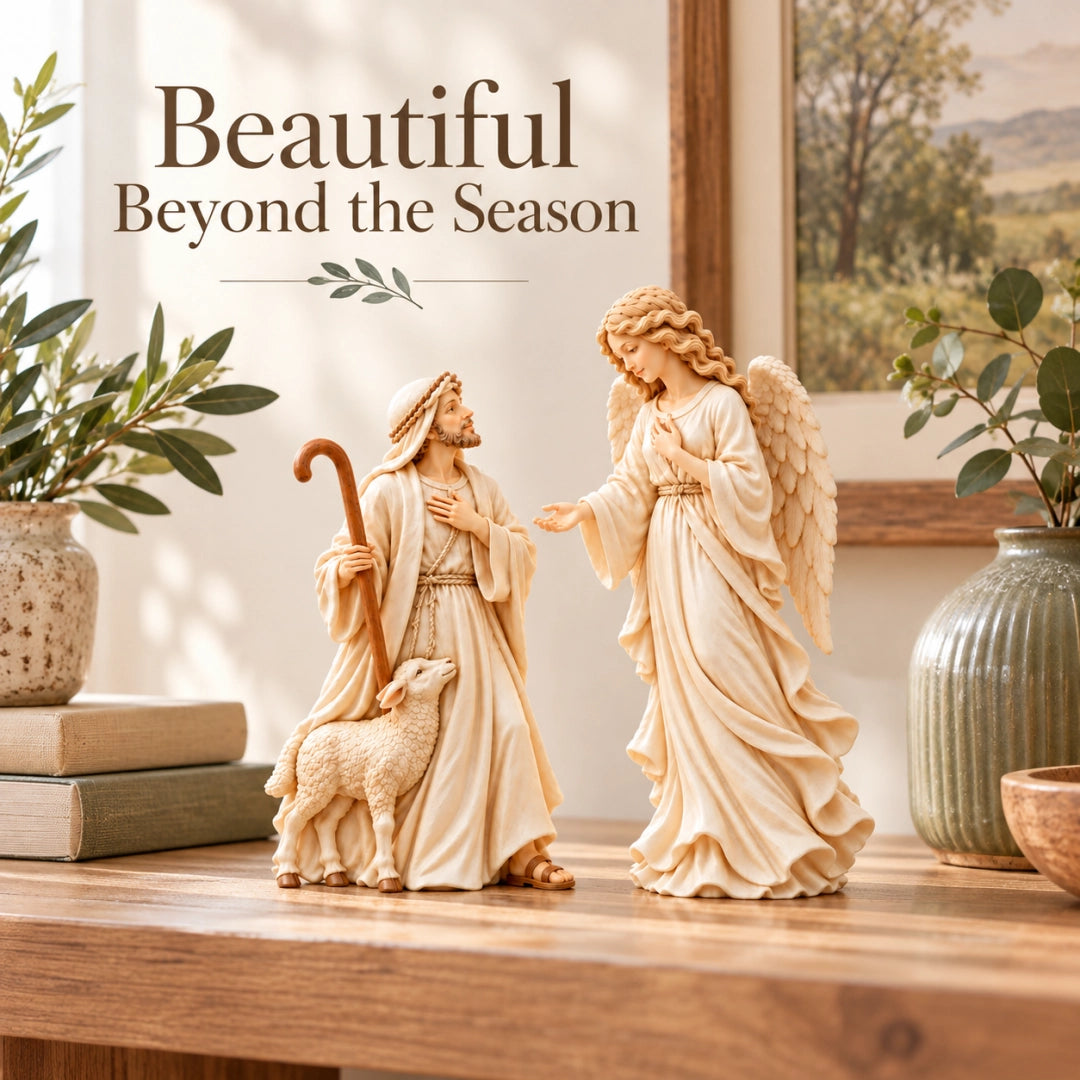 ✨ Shepherd and Angel Figurine Set – Religious Christmas Decorative Statues