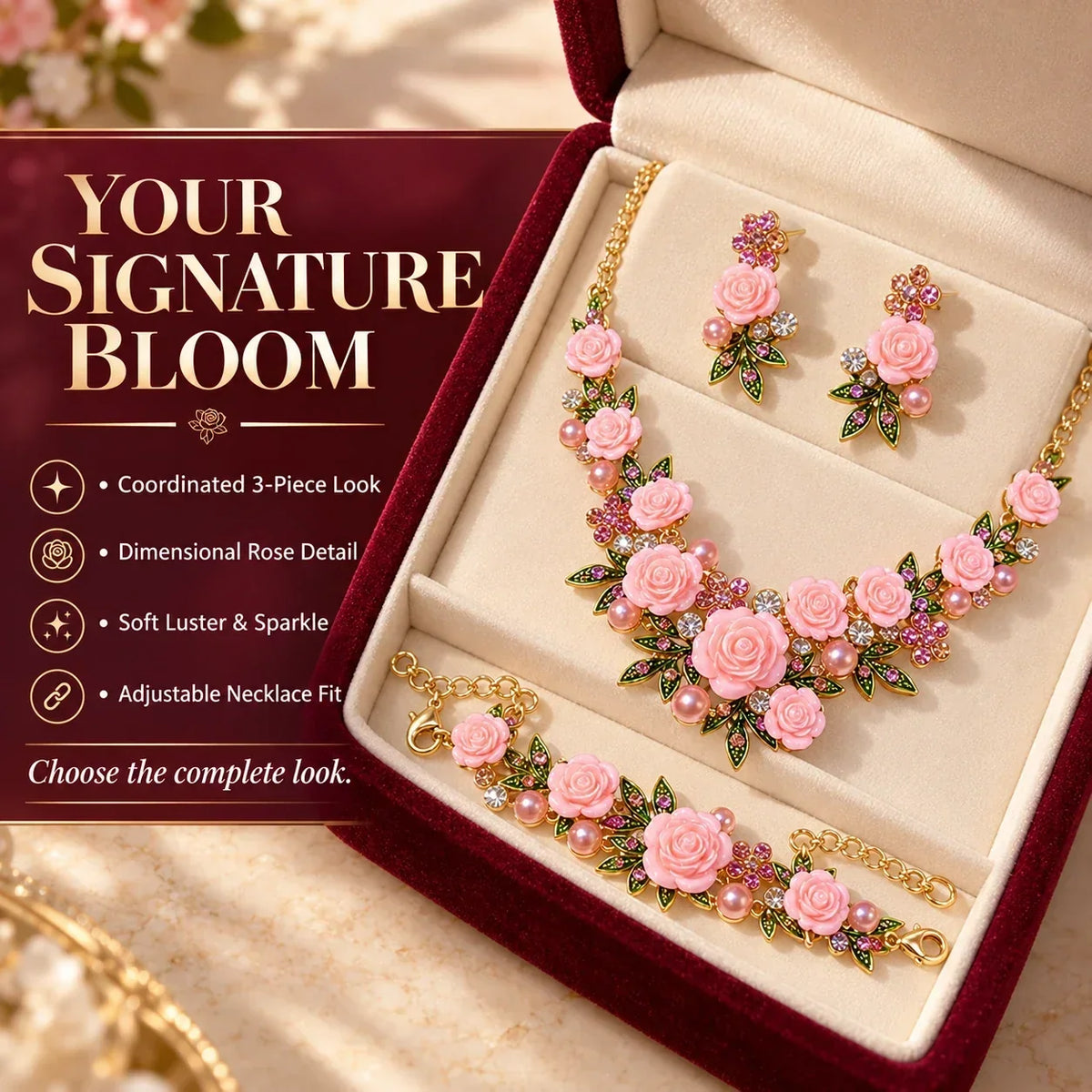 🌹Vintage Rose Garden Pearl & Crystal Jewelry Collection