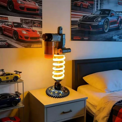 🔧 Industrial Shock Absorber LED Desk Lamp – 3D Spring Design Dimmable Night Light for Gaming Room & Garage