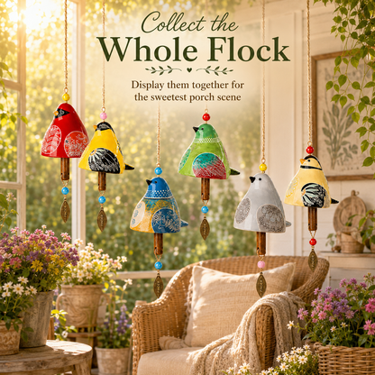 ✨ Hand-Painted Resin Bird Wind Chime, Colorful Folk Art Garden Hanging Decor