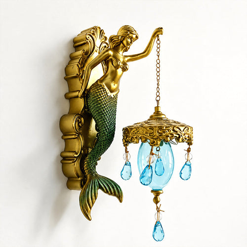 🐚 Vintage Mermaid Wall Sconce – Artisan Resin Lamp for a Serene Coastal Home