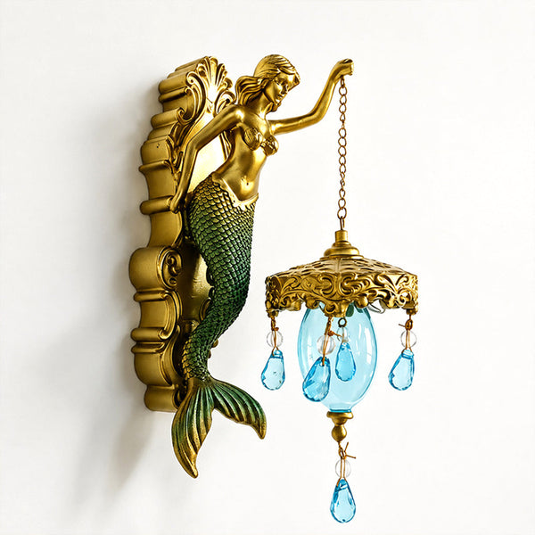 🐚 Vintage Mermaid Wall Sconce – Artisan Resin Lamp for a Serene Coastal Home