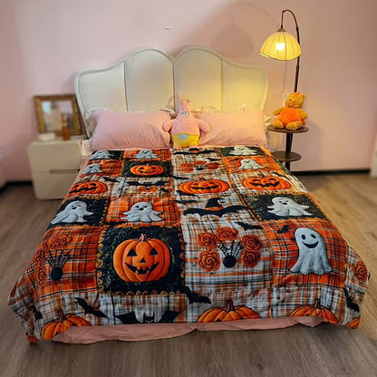 🎃Halloween Patchwork Flannel Throw Blanket – Soft, Cozy & Fade-Resistant