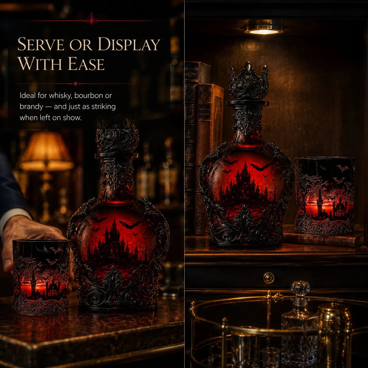 🦇 Gothic Vampire Castle Decanter & Tumbler – Dark Elegance Barware for Whisky Lovers