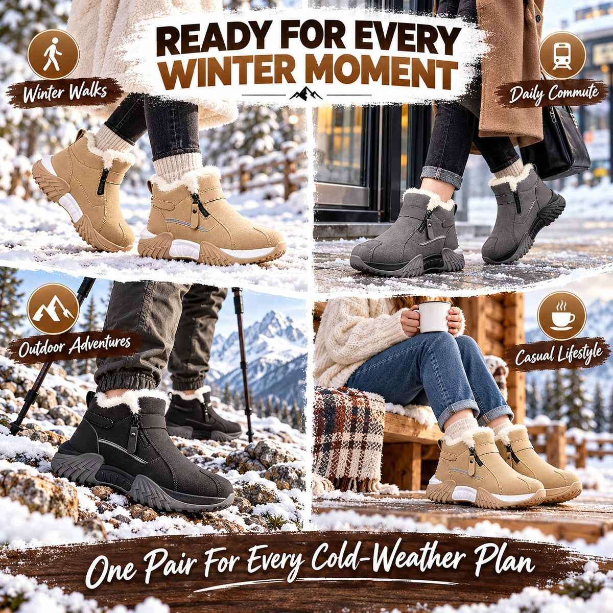 🥾 Anti Slip Warm Fur Lined Outdoor Winter Boots