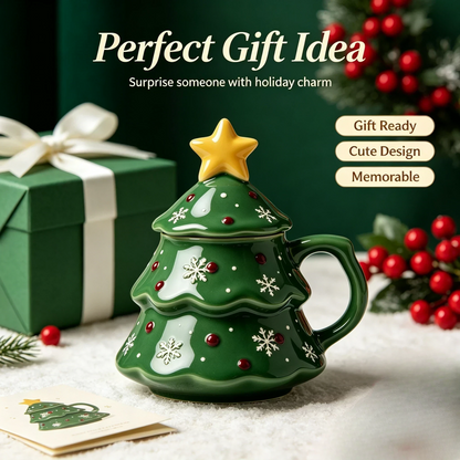 🎄Christmas Tree Ceramic Mug with Star Lid ✨