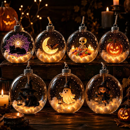 ✨ Glowing Halloween Bauble – 7 Cute Designs to Choose, Light-Up Acrylic Ornament with Soft Warm LED Glow