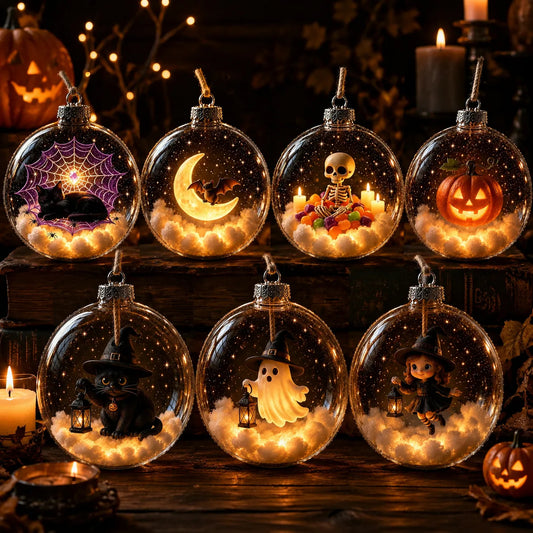 ✨ Glowing Halloween Bauble – 7 Cute Designs to Choose, Light-Up Acrylic Ornament with Soft Warm LED Glow