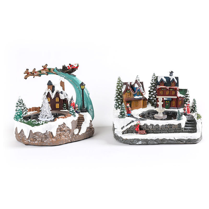 🎄Animated Christmas Village Fountain Music Box✨ Light‑Up Resin Winter Scene Ornament Holiday Tabletop Decor Xmas Gift