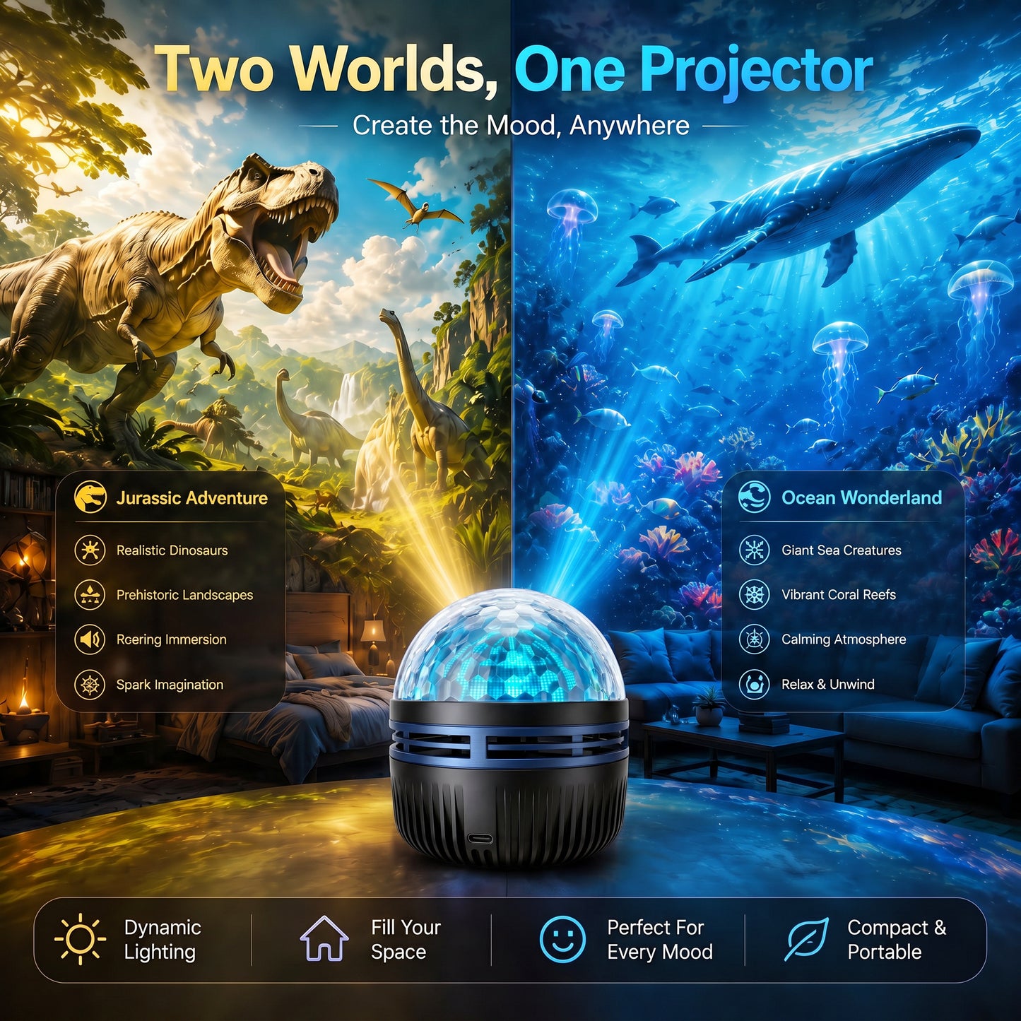 🦖🎁360° Smart Holographic Starry Sky Projector (HD Smart Dynamic 5D)