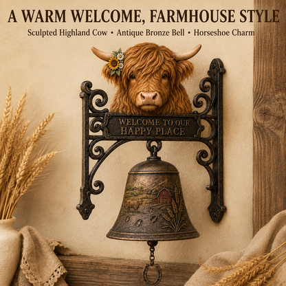 🐂 Highland Cow Welcome Bell – Rustic Farmhouse Door Décor🔔