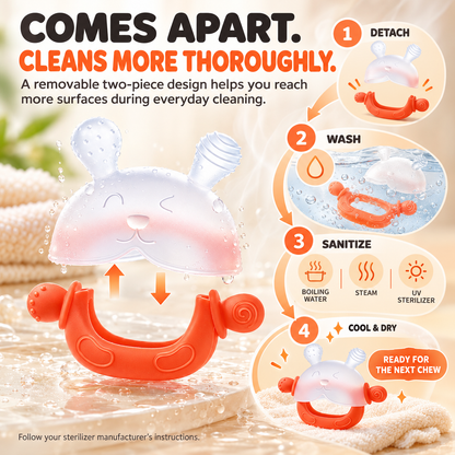 🐰 360° Food-Grade Silicone Bunny Teether – Full-Hand Easy-Grip Design