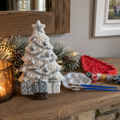 🎄 DIY Christmas Tree Mold Kit – Reusable Silicone Mold with Paints, Brushes & Palette, Complete Family Craft Set for Handmade Holiday Decor