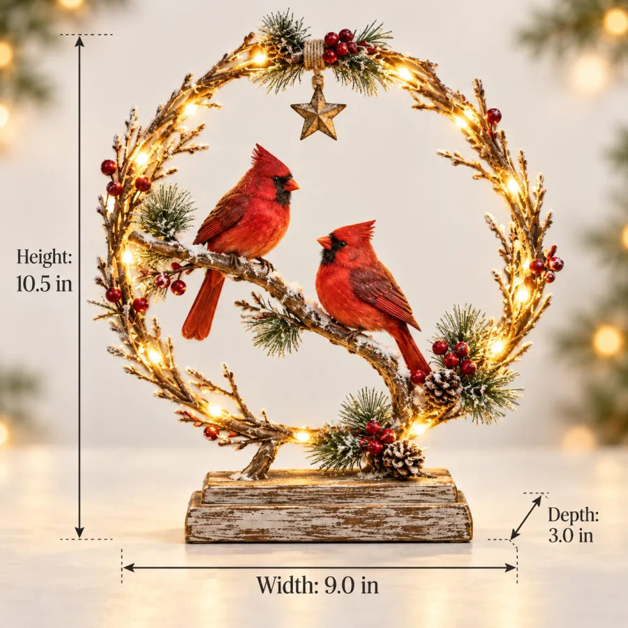 Cardinal tabletop decoration measurement diagram showing width height and depth
