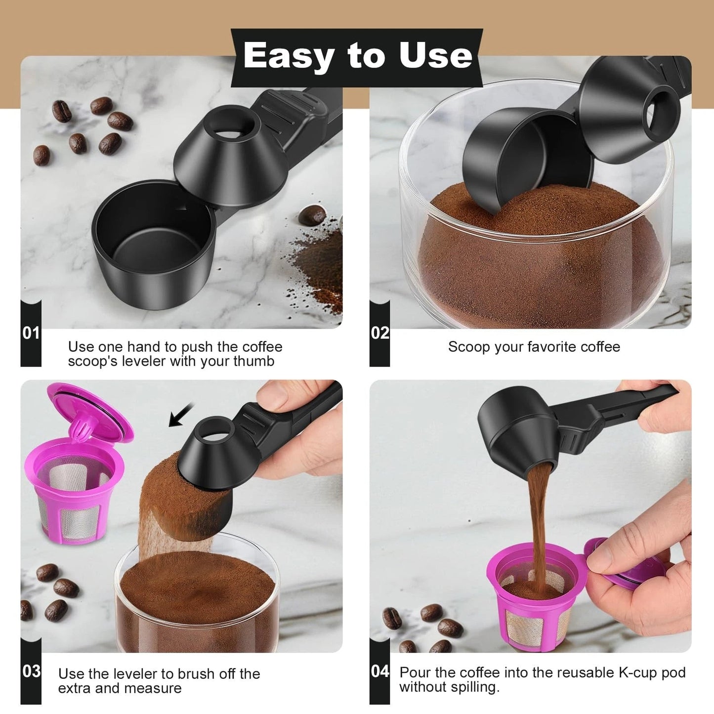 Coffee Scoop & Funnel for Reusable K Cup Refillable Coffee Pods