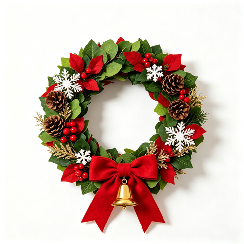 ✨Elegant Christmas Wreath for Front Door｜Lush Artificial Pine Wreath with Berries Golden Ornaments Holiday Decoration