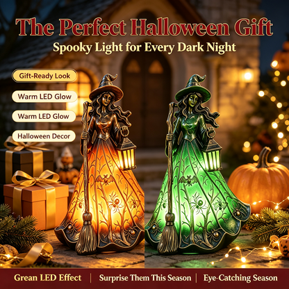 🧙‍♀️Halloween Witch Figurine LED Table Lamp, USB Powered Witch Statue Light for Halloween Tabletop Mantel Decor