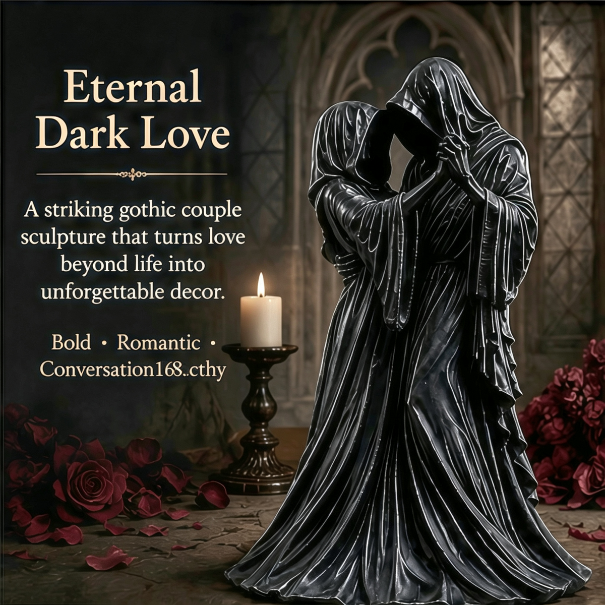 🖤Eternal Dark Love Gothic Couple Statue | Hooded Skeleton Lovers Dancing Resin Figurine Halloween Tabletop Decor