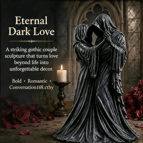 🖤Eternal Dark Love Gothic Couple Statue | Hooded Skeleton Lovers Dancing Resin Figurine Halloween Tabletop Decor