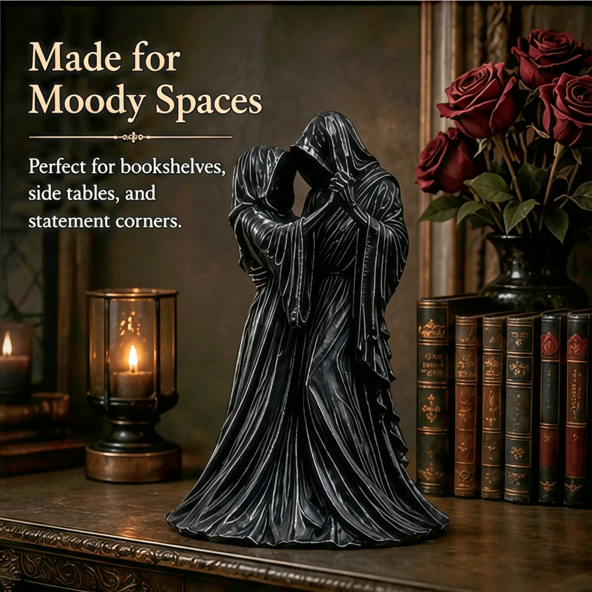🖤Eternal Dark Love Gothic Couple Statue | Hooded Skeleton Lovers Dancing Resin Figurine Halloween Tabletop Decor