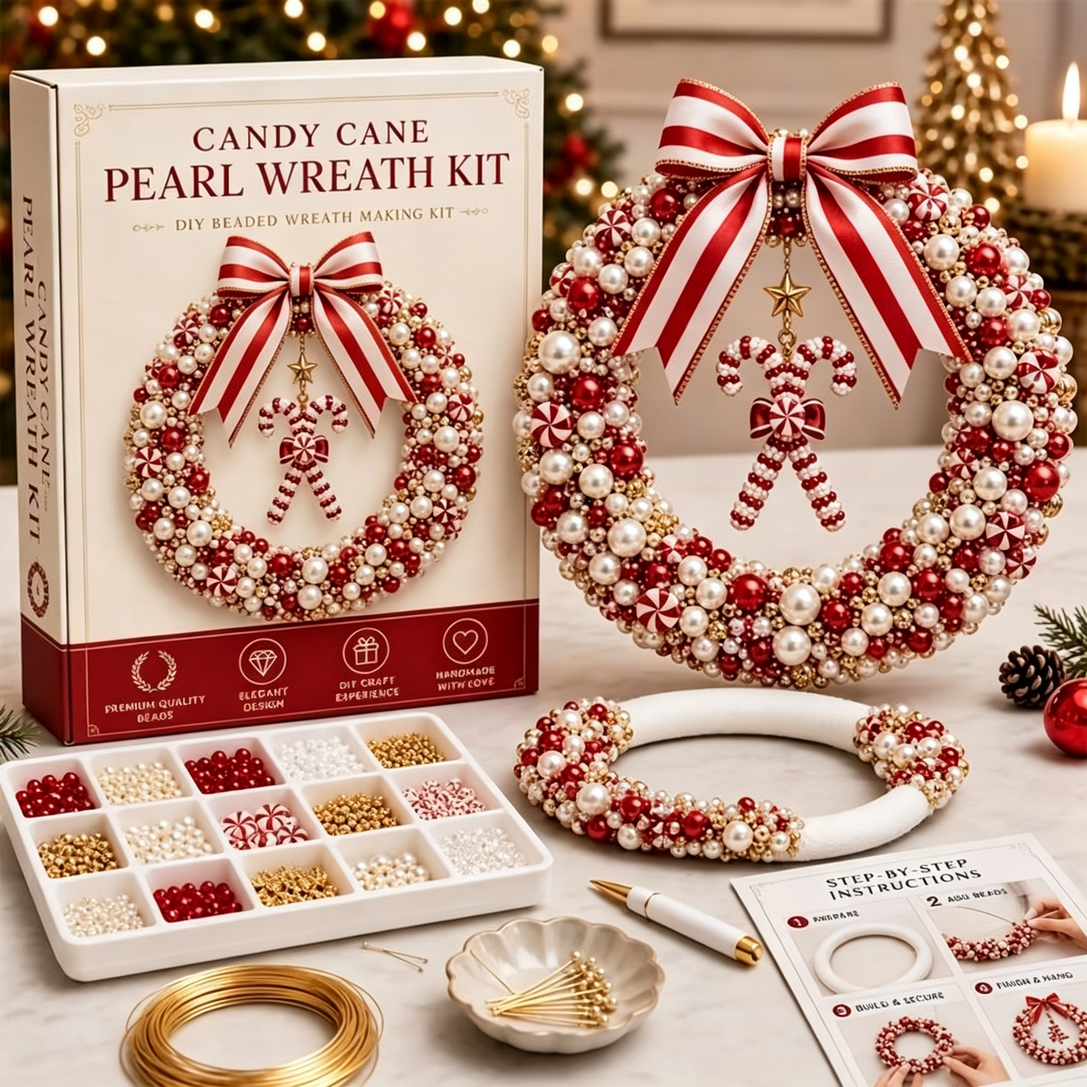 🎄 Christmas Pearl Beaded Wreath | DIY Christmas Decoration