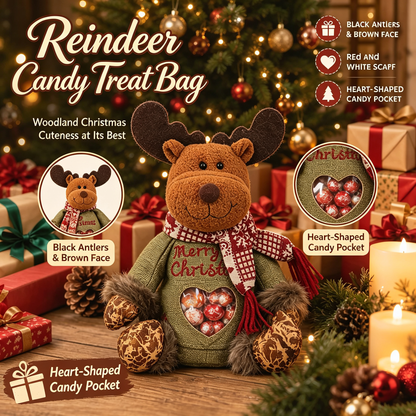 🎅 Christmas Plush Candy Gift Bag 🦌 Santa Snowman Reindeer Treat Pouch Xmas Decor & Kids Gift