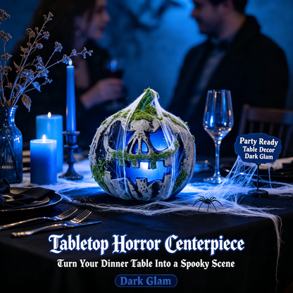 🎃 Halloween Moss Skull Pumpkin Lantern | Spooky Blue LED Light Haunted House Decor