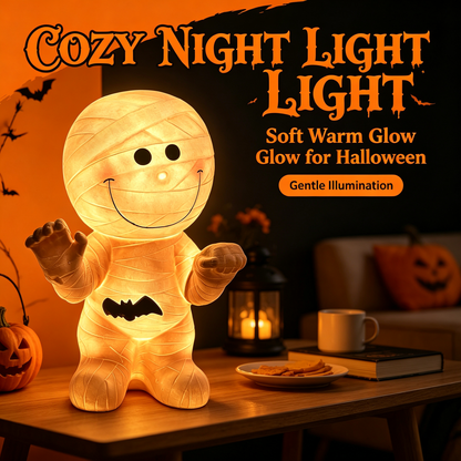 🦇 Cute Mummy Halloween Light Decor 🎃 Warm Glow Mummy Statue Night Light Indoor Halloween Tabletop Ornament