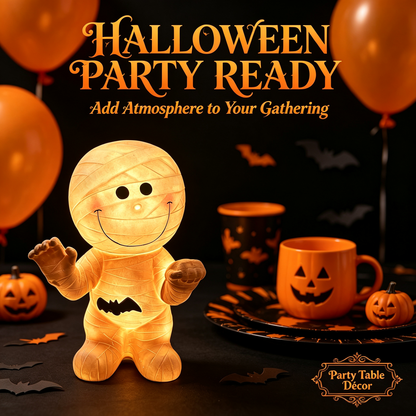 🦇 Cute Mummy Halloween Light Decor 🎃 Warm Glow Mummy Statue Night Light Indoor Halloween Tabletop Ornament