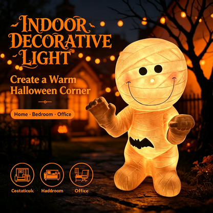 🦇 Cute Mummy Halloween Light Decor 🎃 Warm Glow Mummy Statue Night Light Indoor Halloween Tabletop Ornament