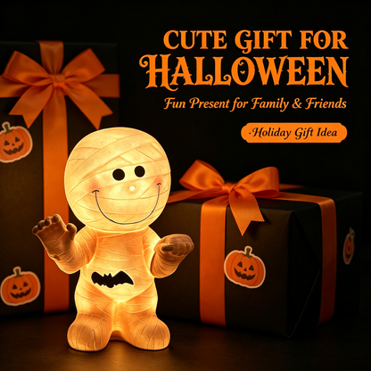 🦇 Cute Mummy Halloween Light Decor 🎃 Warm Glow Mummy Statue Night Light Indoor Halloween Tabletop Ornament