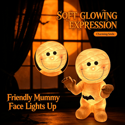🦇 Cute Mummy Halloween Light Decor 🎃 Warm Glow Mummy Statue Night Light Indoor Halloween Tabletop Ornament