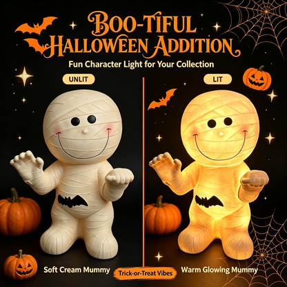 🦇 Cute Mummy Halloween Light Decor 🎃 Warm Glow Mummy Statue Night Light Indoor Halloween Tabletop Ornament