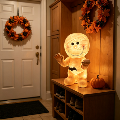 🦇 Cute Mummy Halloween Light Decor 🎃 Warm Glow Mummy Statue Night Light Indoor Halloween Tabletop Ornament
