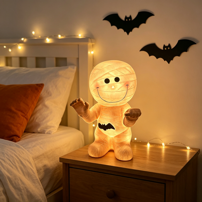 🦇 Cute Mummy Halloween Light Decor 🎃 Warm Glow Mummy Statue Night Light Indoor Halloween Tabletop Ornament