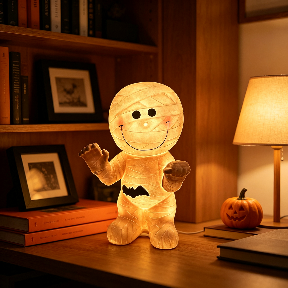 🦇 Cute Mummy Halloween Light Decor 🎃 Warm Glow Mummy Statue Night Light Indoor Halloween Tabletop Ornament