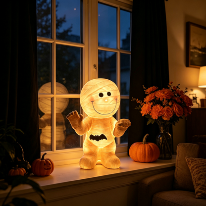 🦇 Cute Mummy Halloween Light Decor 🎃 Warm Glow Mummy Statue Night Light Indoor Halloween Tabletop Ornament