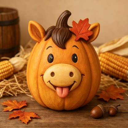🎃 Farm Animal Pumpkin Figurines 🍁 Cute Fall Harvest Table Decor, Chicken Pig Cow Duck Sheep Horse Pumpkin Statue Set for Thanksgiving Home Ornament