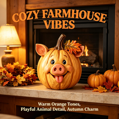 🎃 Farm Animal Pumpkin Figurines 🍁 Cute Fall Harvest Table Decor, Chicken Pig Cow Duck Sheep Horse Pumpkin Statue Set for Thanksgiving Home Ornament