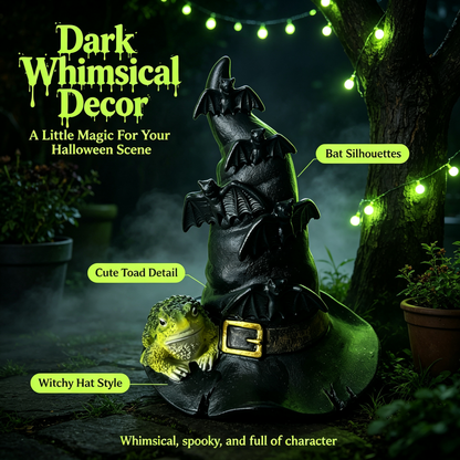 🦇 Halloween Witch Hat Resin Statue, Spooky Bat & Toad Tabletop Decor for Gothic Home Party